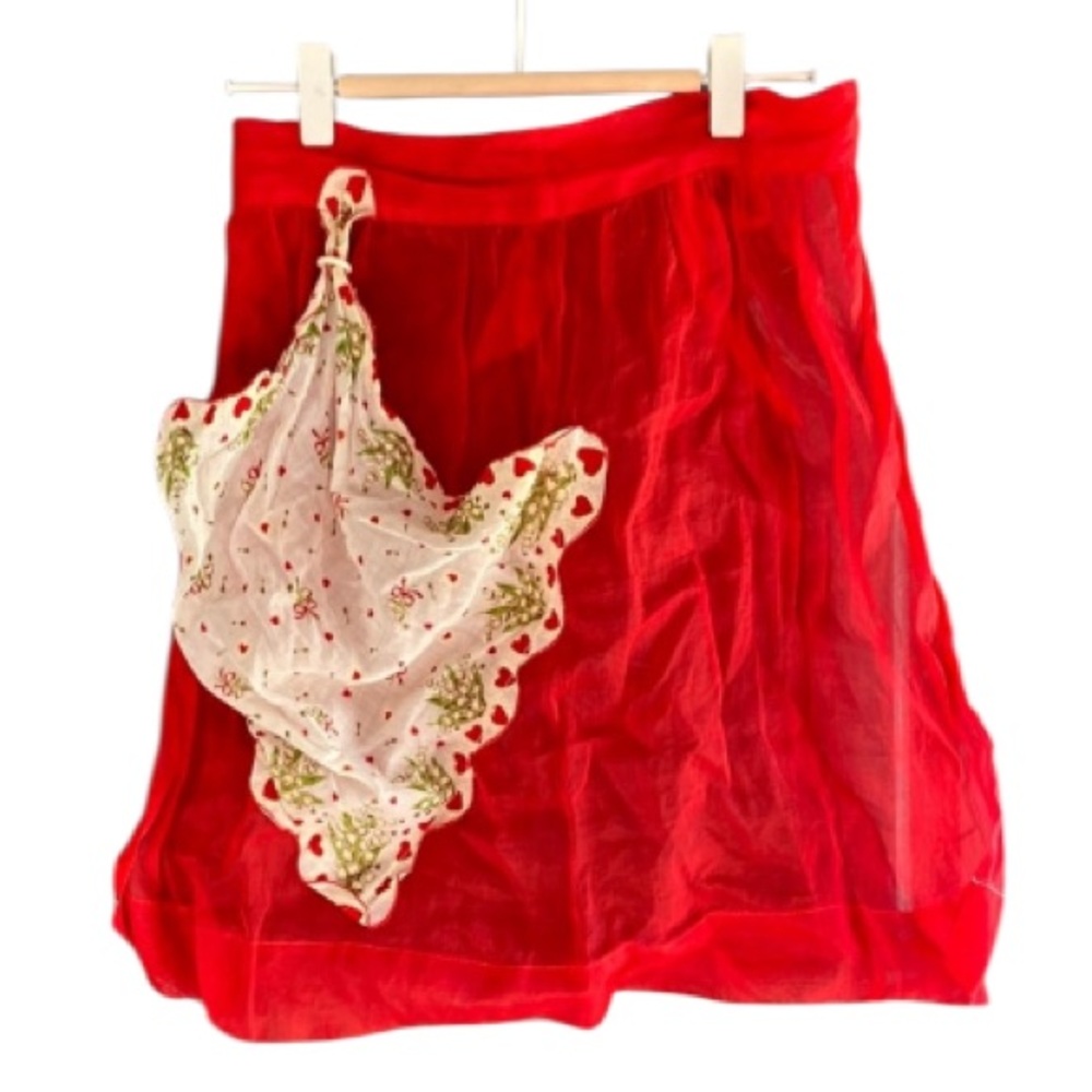 Vintage Red Women's apron with Floral and heart Accent